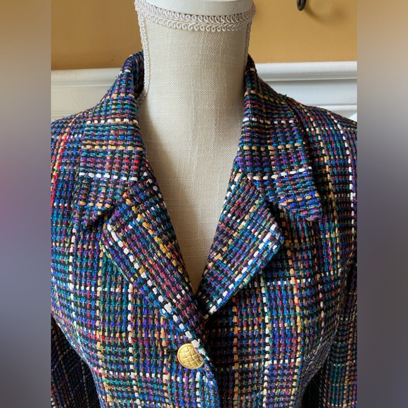 VTG 90’S DONCASTER SILK TWEED WOVEN BLAZER JACKET SIZE 6 - Picture 2 of 7